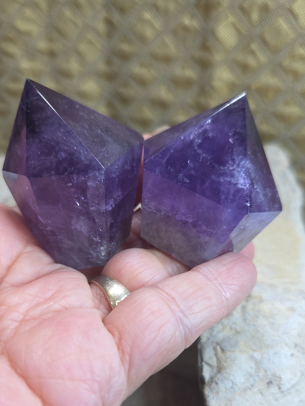 Polished Amethyst Crystal Towers - Deep Purple Pair